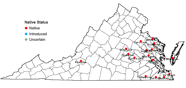Locations ofRiccia fluitans Linnaeus in Virginia