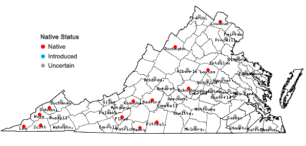 Locations ofRobinia hispida L. in Virginia