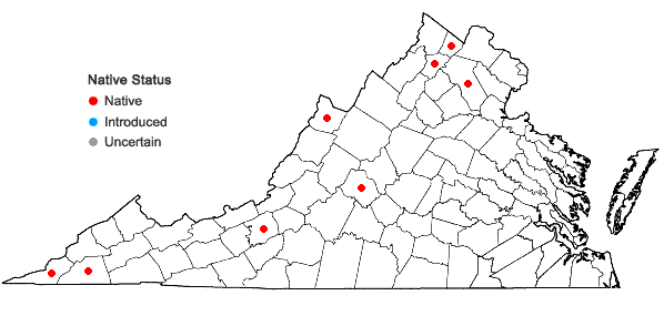 Locations ofRosa setigera Michx. in Virginia