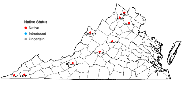 Locations ofRosa setigera Michx. in Virginia