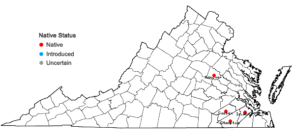 Locations ofSabatia difformis (L.) Druce in Virginia