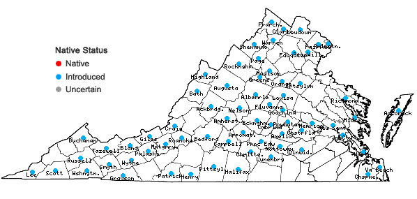 Locations ofSecurigera varia (L.) Lassen in Virginia