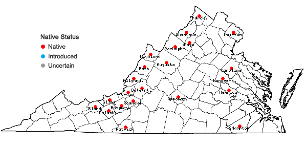 Locations ofSenega polygama (Walt.) J.F.B. Pastore & J.R. Abbott in Virginia