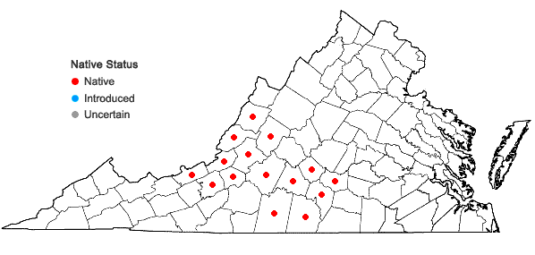 Locations ofSilphium compositum Michx. var. reniforme (Raf. ex Nutt.) Torr. & Gray in Virginia