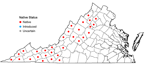 Locations ofSolidago roanensis Porter in Virginia