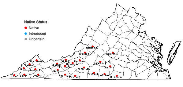 Locations ofSolidago sphacelata Raf. in Virginia