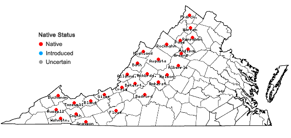 Locations ofSorbus americana Marsh. in Virginia