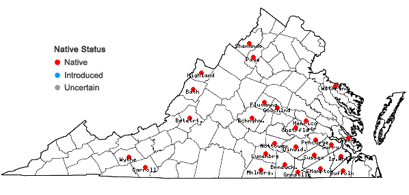 Locations ofSphagnum compactum Lam. & DC. in Virginia