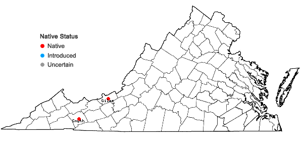 Locations ofSphagnum fimbriatum Wilson & Hook. ssp. fimbriatum in Virginia