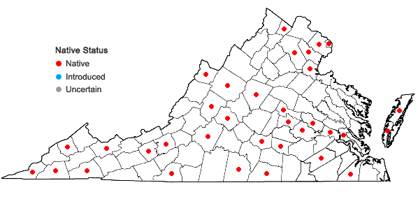 Locations ofSphenopholis obtusata (Michx.) Scribn. var. major (Torr.) K.S. Erdman in Virginia