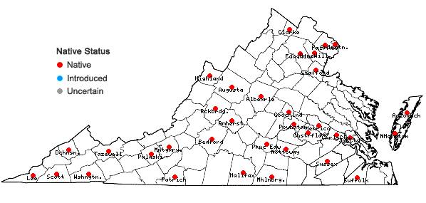 Locations ofSphenopholis obtusata (Michx.) Scribn. var. major (Torr.) K.S. Erdman in Virginia