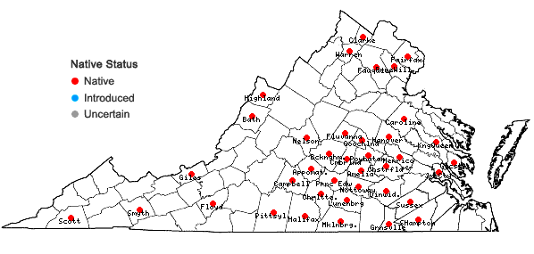 Locations ofSpiranthes ovalis Lindl. var. erostellata Catling in Virginia