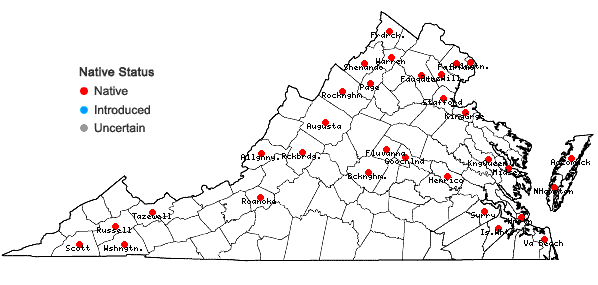 Locations ofStuckenia pectinata (L.) Borner in Virginia