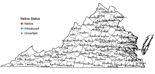 Locations ofSymphoricarpos orbiculatus Moench in Virginia