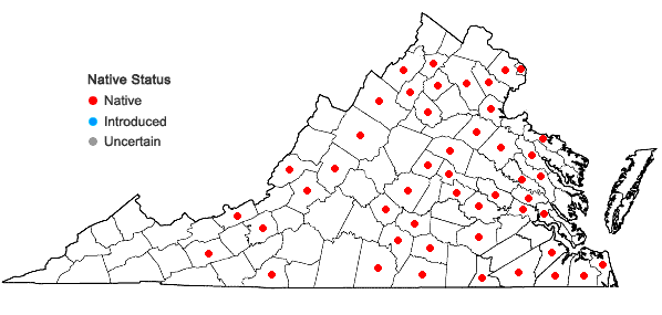 Locations ofThelia asprella (Schimp.) Sull. in Virginia