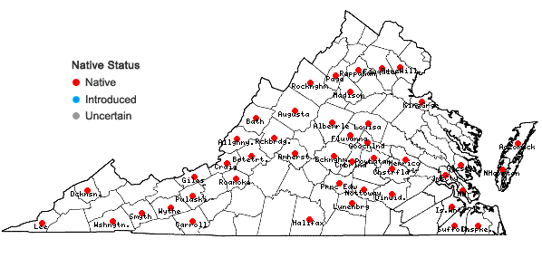 Locations ofTortella humilis (Hedw.) Jenn. in Virginia