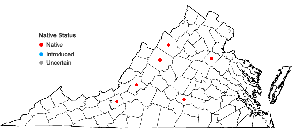 Locations ofTortula acaulon (With.) R.H. Zander in Virginia