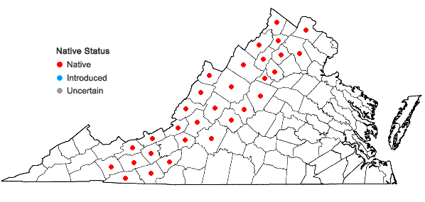 Locations ofTrientalis borealis Raf. in Virginia