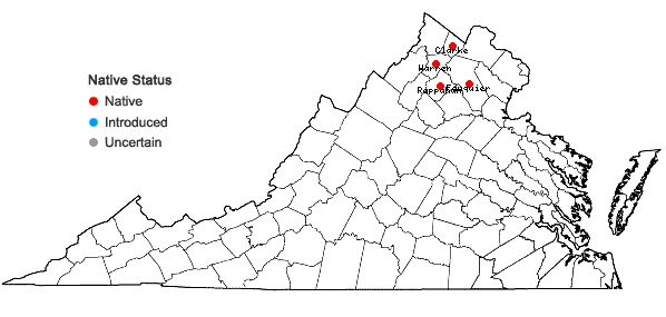 Locations ofTrillium cernuum L. in Virginia