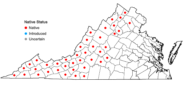 Locations ofTrillium grandiflorum (Michx.) Salisb. in Virginia