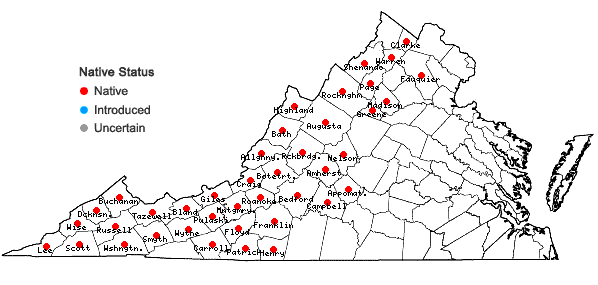 Locations ofTrillium grandiflorum (Michx.) Salisb. in Virginia