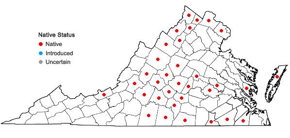 Locations ofTrillium sessile L. in Virginia