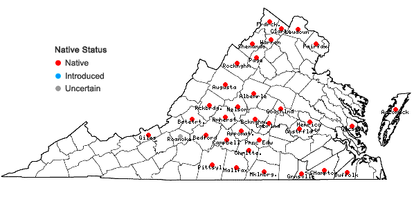 Locations ofTrillium sessile L. in Virginia