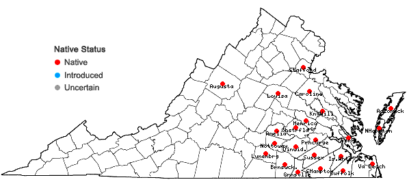 Locations ofUtricularia subulata L. in Virginia