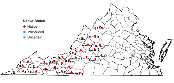 Locations ofUvularia grandiflora Sm. in Virginia