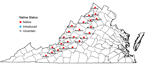 Locations ofVaccinium angustifolium Ait. in Virginia