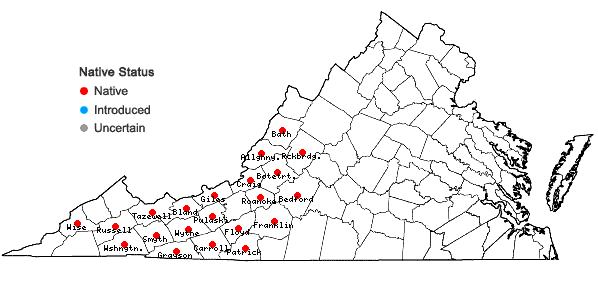 Locations ofVaccinium erythrocarpum Michx. in Virginia