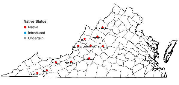 Locations ofVicia americana Muhl. ex Willd. var. americana in Virginia
