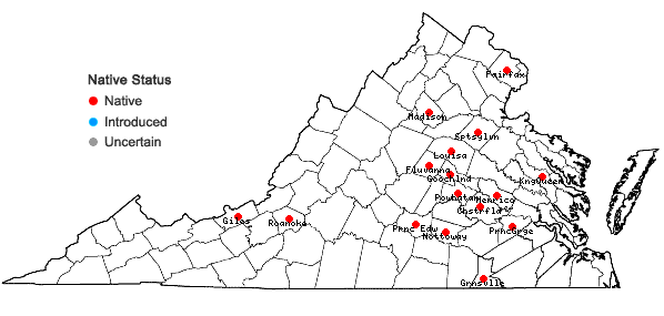 Locations ofViola emarginata (Nutt.) Leconte in Virginia