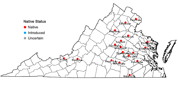 Locations ofViola emarginata (Nutt.) Leconte in Virginia