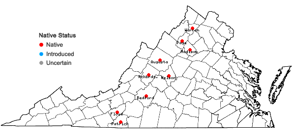 Locations ofViola monacanora J.L.Hastings & H.E.Ballard in Virginia