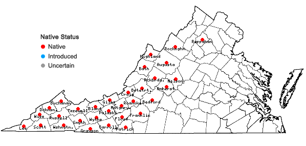 Locations ofViola rotundifolia Michx. in Virginia