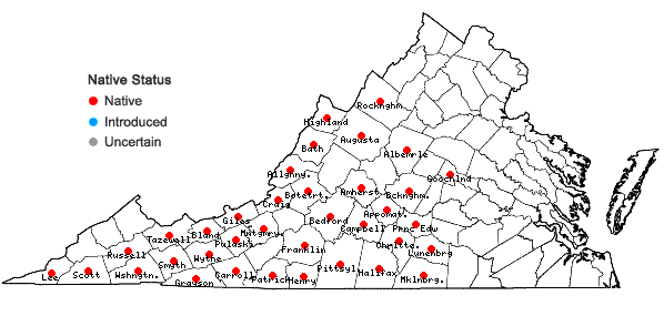 Locations ofWaldsteinia fragarioides (Michx.) Tratt. in Virginia