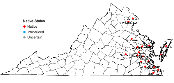 Locations ofWolffiella gladiata (Hegelm.) Hegelm. in Virginia