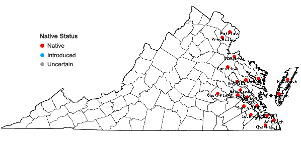 Locations ofWolffiella gladiata (Hegelm.) Hegelm. in Virginia