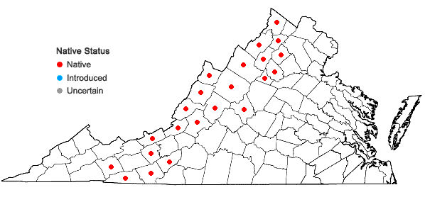 Locations ofWoodsia ilvensis (L.) R. Br. in Virginia